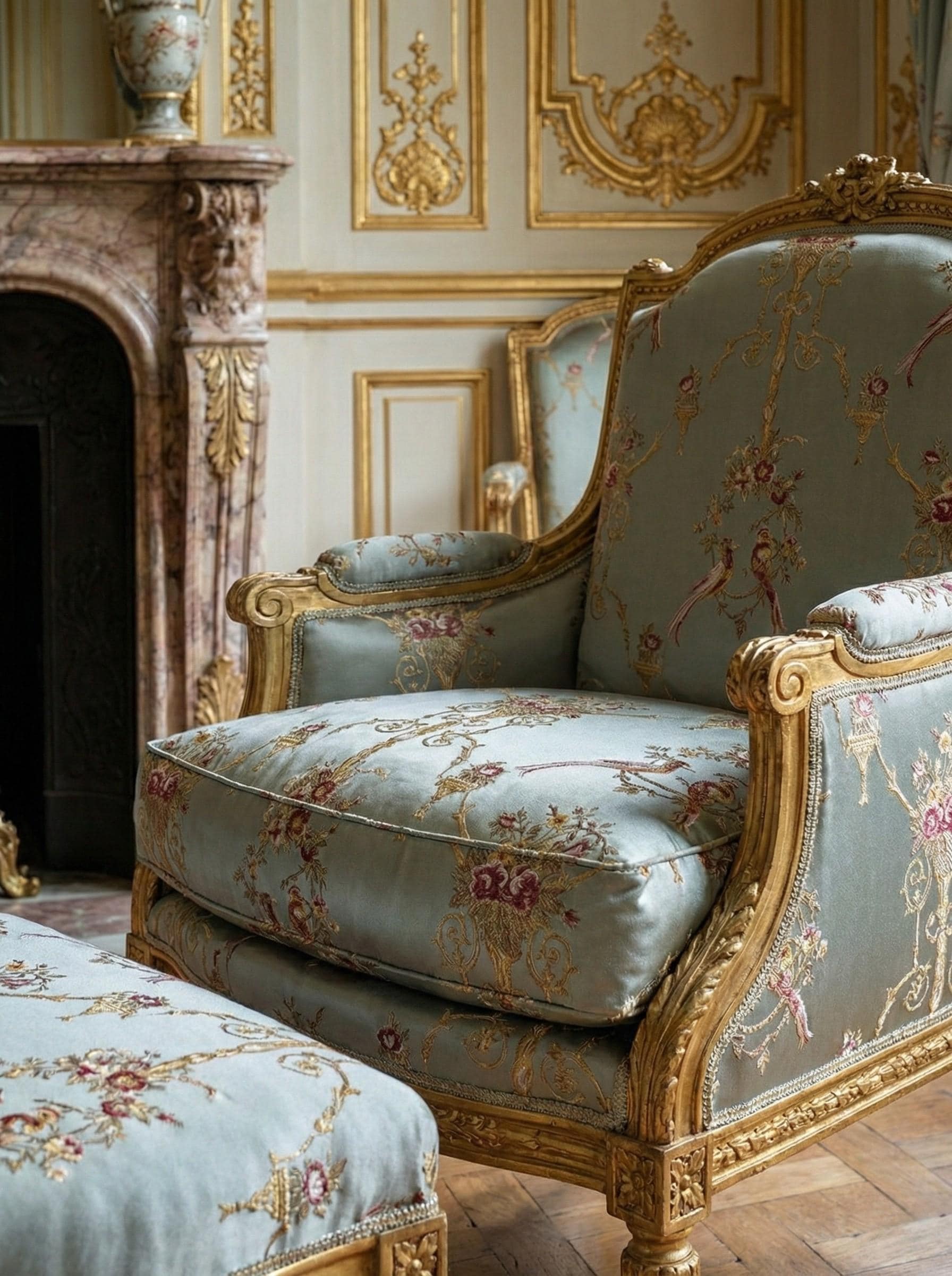 Fauteuil Louis XV/XVI Style Baroque – Velours Aspect, Bois Hêtre, Par HTDECO