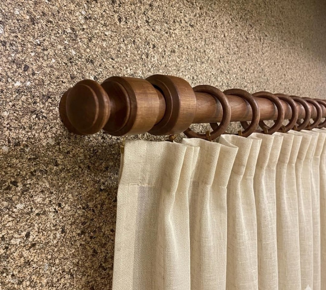 Rustic Cabin Curtain Rods Handmade Walnut Wooden Curtain Rod Set, Rustic Farmhouse Window Decor ...