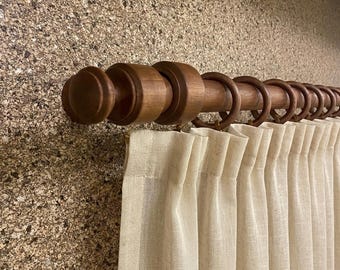 Handmade Walnut Wooden Curtain Rod Set, Rustic Farmhouse Window Decor