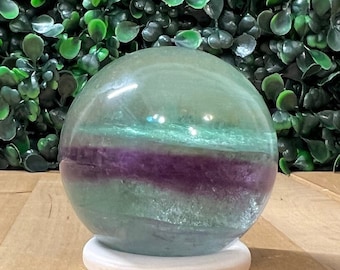 Repaired Fluorite Sphere Green Purple Striped Fluorite Crystal Carving Rainbow Crystal Sphere