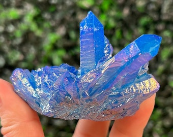 DISCOUNTED Blue Quartz Cluster Aura Crystal Iridescent Rainbow Aura Coating Crystal Cluster