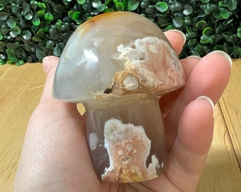 Flower Agate Mushroom Carving Madagascar Crystal Garden Carving Garden Gift Mushroom Crystal Plume Agate