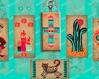 Dia de Los Muertos 1 x 2 inch Domino Digital Collage Sheet - INSTANT Printable Download - Jewelry, Scrapbook, Pendants