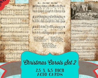 Grunge Vintage Christmas Carols Set 2 Printable Collage Sheet ACEO ATC 2.5 x 3.5 Junk Journal Mixed Media Digital Download