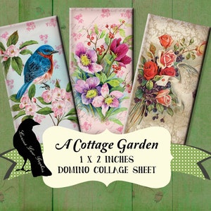 Cottage Garden 1 x 2 inch Domino Digital Collage Sheet - INSTANT Printable Download - Jewelry, Scrapbook, Pendants