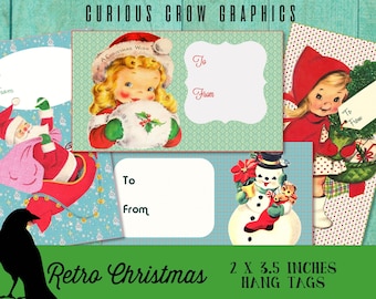Retro Mid Century Christmas Gift Tags Digital Collage Sheet -  INSTANT Printable Download