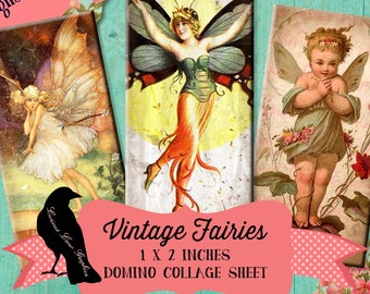 Vintage Fairies 1 x 2 inch Domino Digital Collage Sheet - INSTANT Printable Download - Jewelry, Scrapbook, Pendants