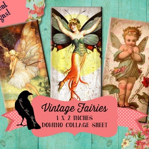 Vintage Fairies 1 x 2 inch Domino Digital Collage Sheet INSTANT Printable Download Jewelry, Scrapbook, Pendants image 1