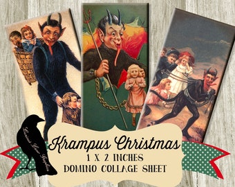 Krampus Christmas 1 x 2 inch Domino Digital Collage Sheet - Printable Download - Jewelry, Scrapbook, Pendants, Tags