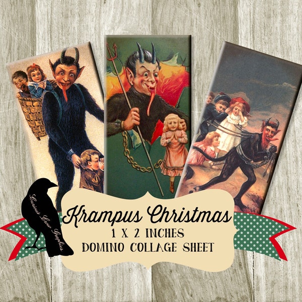 Krampus Christmas 1 x 2 inch Domino Digital Collage Sheet - Printable Download - Jewelry, Scrapbook, Pendants, Tags