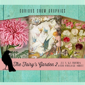 Vintage Fairy  Flower Images Digital Collage Sheet The Fairy's Garden2 2.5x3.5 ACEO Junk Journal, Mixed Media, Hang Tag, Printable Download