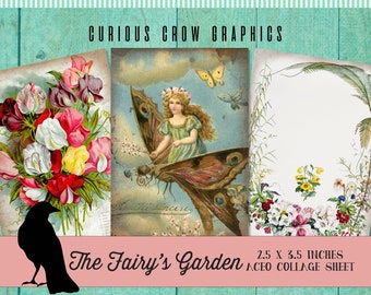 Vintage Fairy  Flower Images Digital Collage Sheet The Fairy's Garden 2.5 x 3.5 ACEO Junk Journal, Mixed Media, Hang Tag, Printable Download