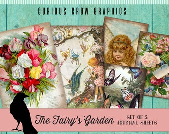 Vintage Fairy  Flower Images Digital Collage Sheet The Fairy's Garden 2.5 x 3.5 ACEO Junk Journal, Mixed Media, Hang Tag, Printable Download