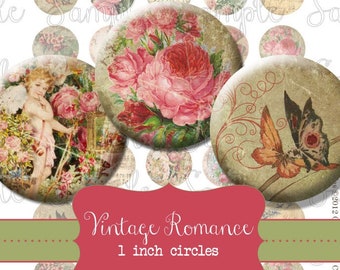 Vintage Romance 1 inch 25mm Circle Rounds Digital Collage Sheet -  INSTANT Download - Bottle cap Pendant Jewelry - Printable Download