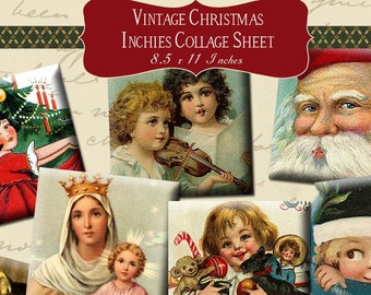 Vintage Christmas Inchies Digital Collage Sheet 1 x 1  Squares INSTANT Printable Download Jewelry Pendant