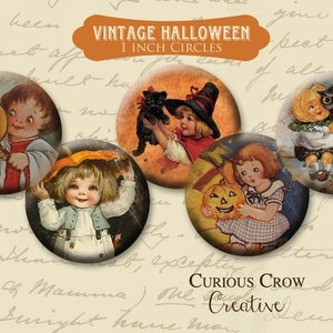 Vintage Halloween 1 inch 25mm Circle Rounds Digital Collage Sheet  INSTANT Download - Bottle cap Pendant Jewelry - Printable Download