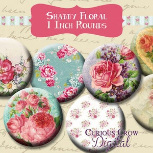 Shabby Flowers 1 Inch (25mm) Circles Digital Collage Sheet -  INSTANT Download - Bottle cap Pendant Jewelry - Printable Download