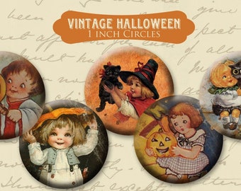 Vintage Halloween 1 inch 25mm Circle Rounds Digital Collage Sheet  INSTANT Download - Bottle cap Pendant Jewelry - Printable Download