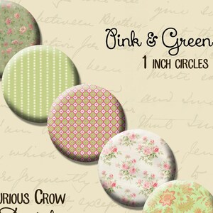 Rosa und Grüne Blumen, Streifen 1 Zoll (25mm) Kreis Runden SOFORTIGER Download - Flaschenverschluss Anhänger Schmuck - printable Download