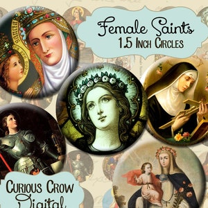 Female Saints 1.5 inch Circle Rounds Digital Collage Sheet - INSTANT Download - Religious Bottle cap Pendant Jewelry - Printable Download