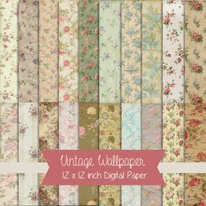 Vintage Wallpaper 6 x 6 Inch Digital Paper Pack - INSTANT Printable Download