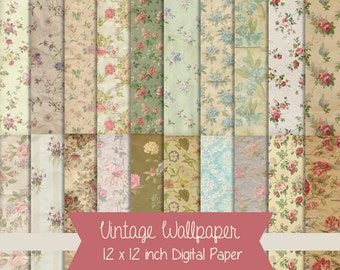 Vintage Wallpaper 6 x 6 Inch Digital Paper Pack - INSTANT Printable Download