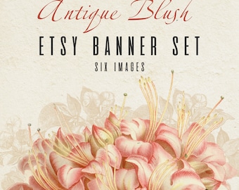 Etsy Shop Banner Set - Pre-made Vintage Floral Design - 6 Piece Set - "Antique Blush"