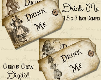 Drink Me Alice au pays des merveilles Grungy Hang Tags Digital Collage Sheet - 1,7 x 3 pouces INSTANT Printable Download Wedding or Party Favors