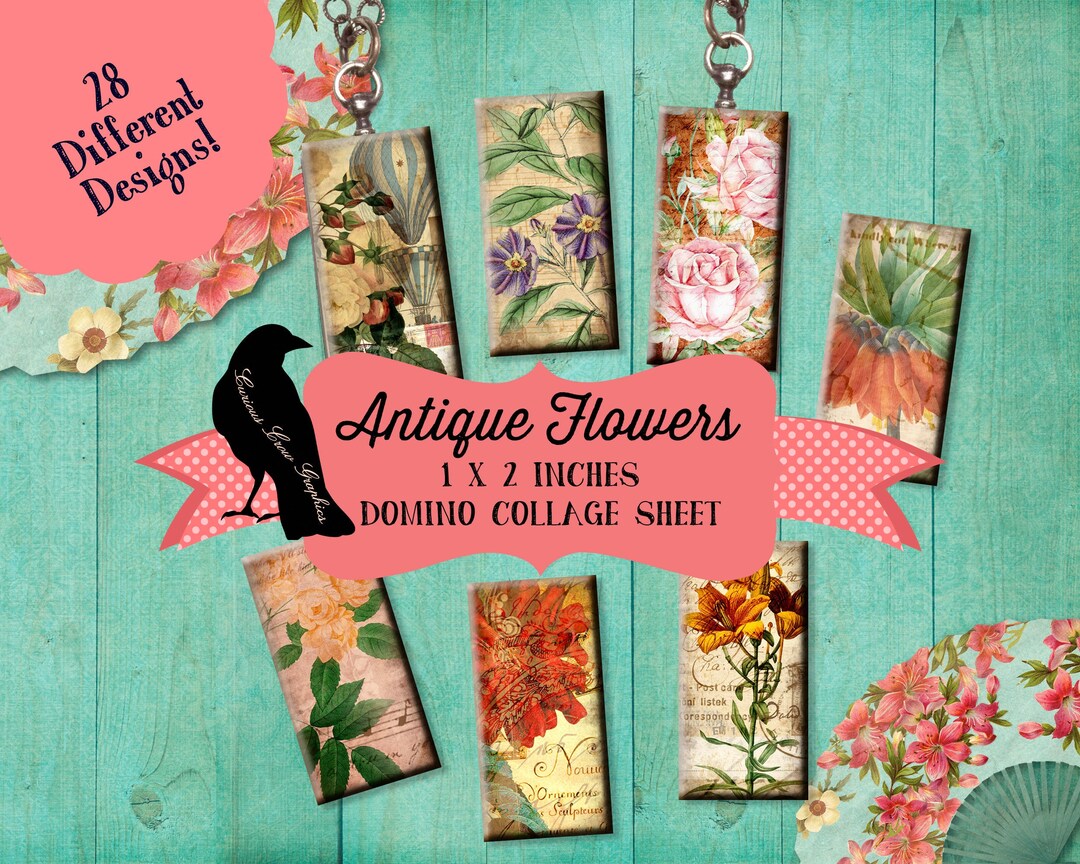 Antique Flowers 1 X 2 Inch Domino Digital Collage Sheet - Printable ...