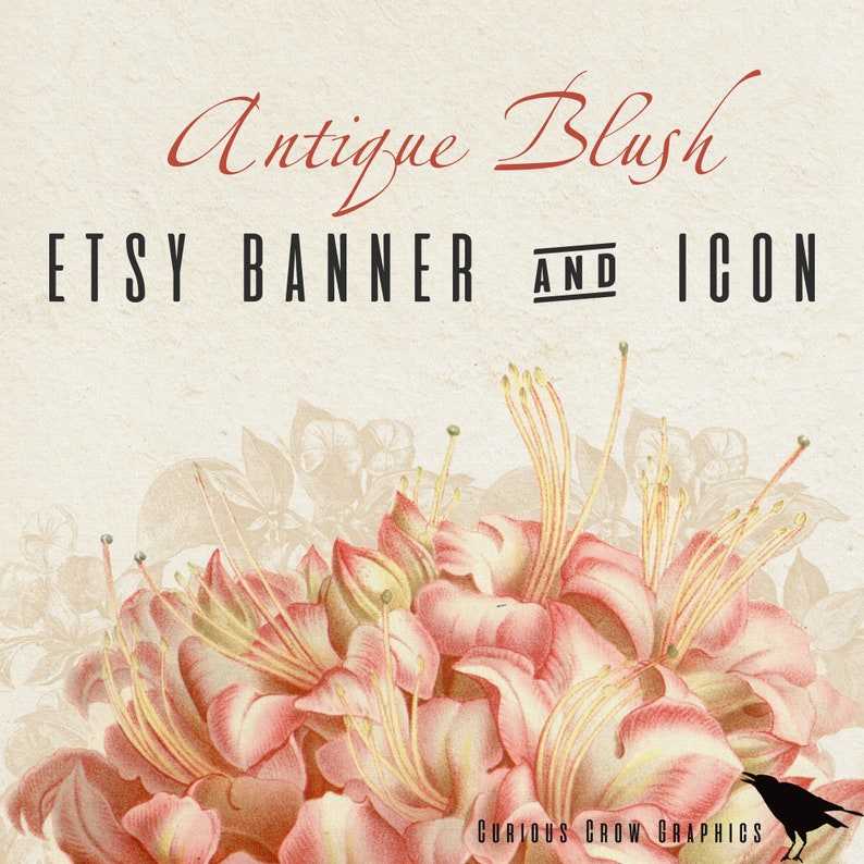 Etsy Shop Banner and Icon Pre-made Vintage Floral Design 2 Piece Set Antique Blush image 1