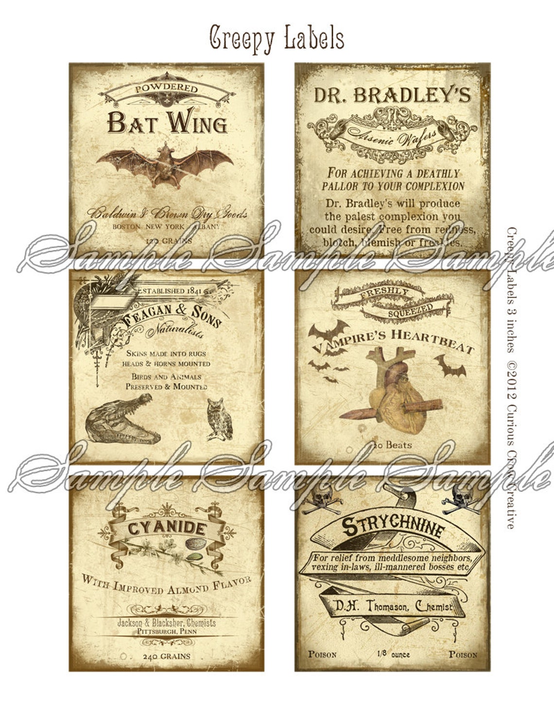 Grungy Creepy Labels Digital Collage Sheet - Poison - INSTANT Printable ...