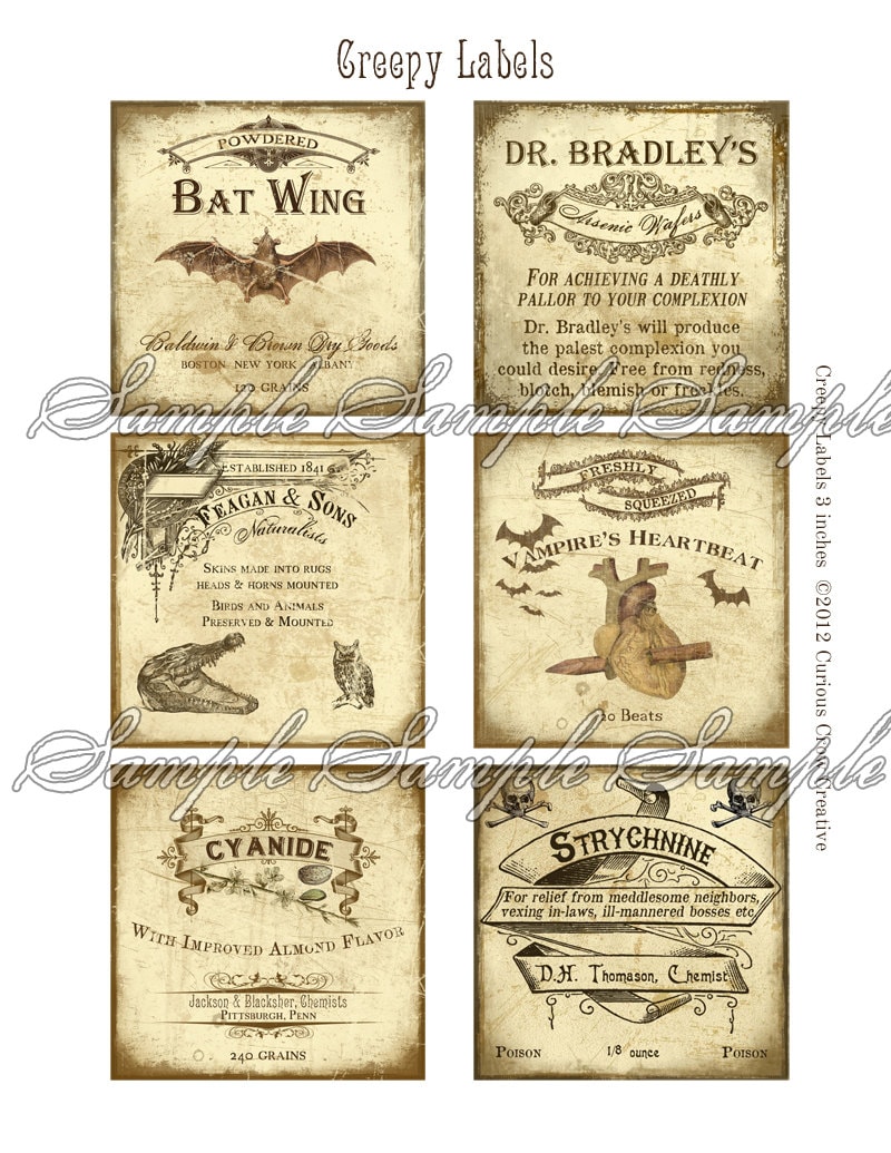 Grungy Creepy Labels Digital Collage Sheet Poison INSTANT - Etsy