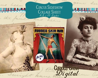 Vintage Circus Sideshow Freaks Digital Collage Sheet (Set 1)  INSTANT Printable Download