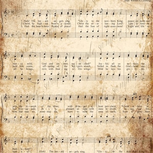 Grungy Aged Vintage Christmas Carol Music Digital Sheet INSTANT Printable Download 2 Sheets Hark the Herald Angels - Ho visto tre navi