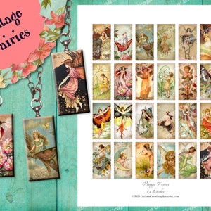 Vintage Fairies 1 x 2 inch Domino Digital Collage Sheet INSTANT Printable Download Jewelry, Scrapbook, Pendants image 2