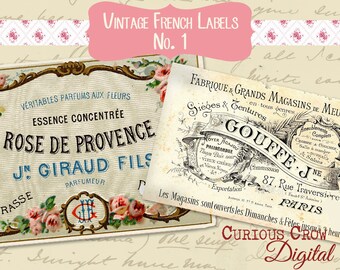 Vintage French Labels No.1 Digital Collage Sheet -  INSTANT Printable Download