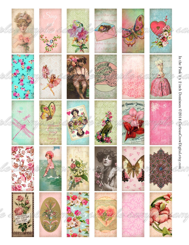 Vintage Variety of Pink Designs 1 X 2 Inch Domino Digital Collage Sheet ...