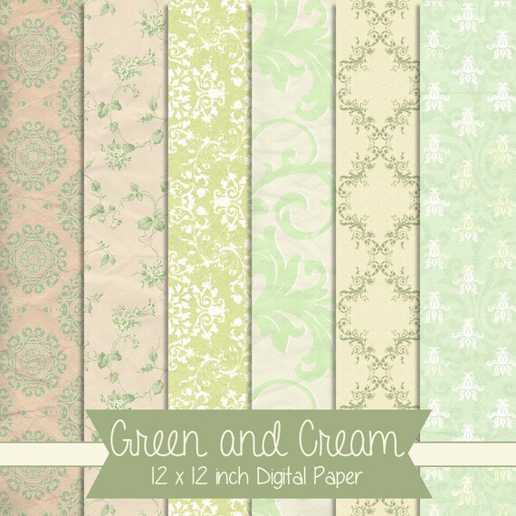 Green and Cream Vintage Style 12 X 12 Digital Paper Pack | Etsy