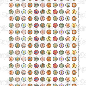 Cute Retro Animals 12mm Circle Rounds Digital Collage Sheet INSTANT Download Bottle cap Pendant Jewelry Printable Download image 2