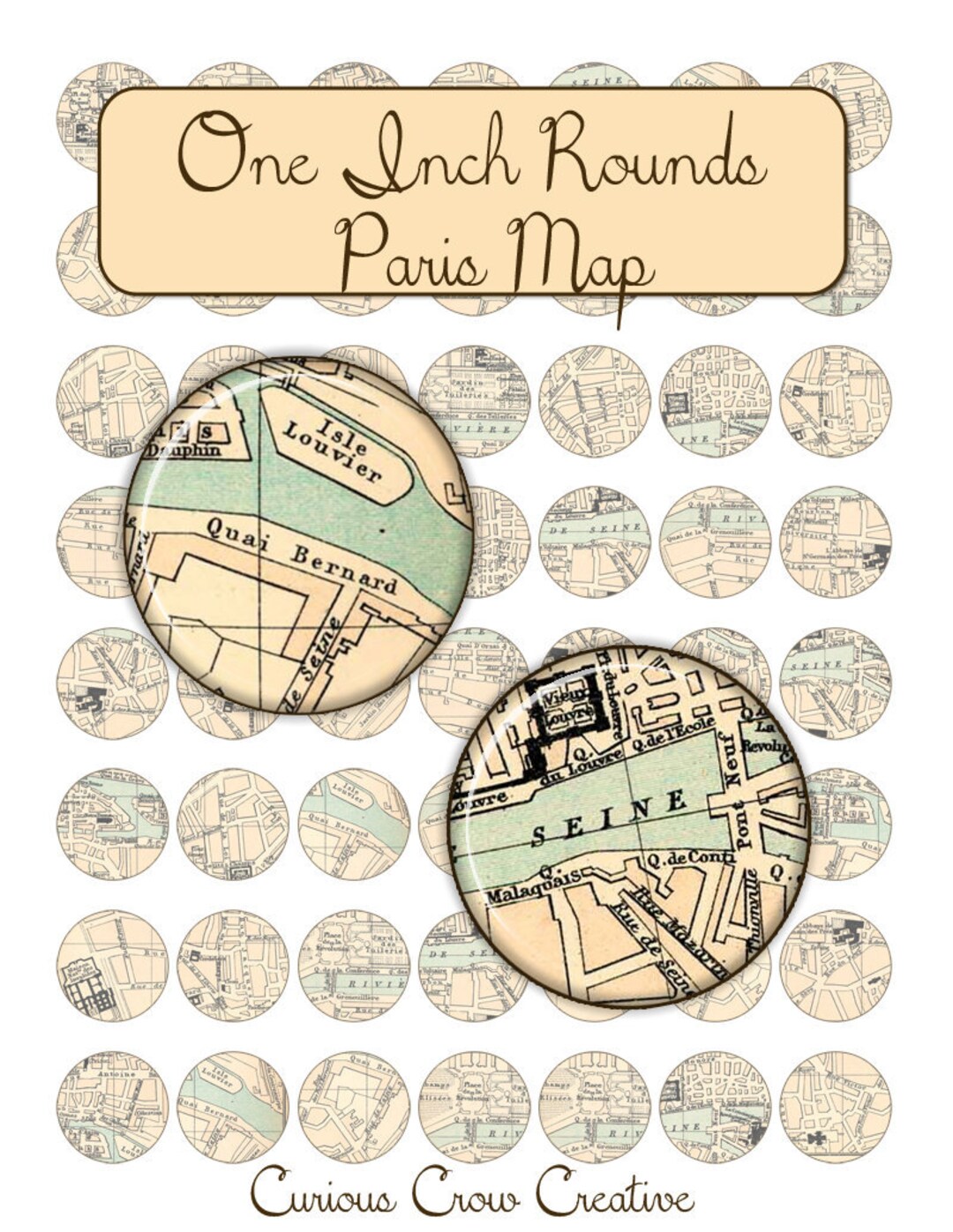 Vintage Paris Map 1 Inch 25mm Circle Rounds Digital Collage Sheet ...