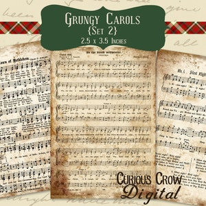 Grungy Christmas Music Digital Collage Sheet  (Set 2) - ACEO ATC 2.5 x 3.5 -  INSTANT Printable Download