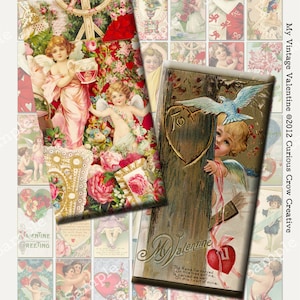 Vintage Hearts and Cherubs 1 x 2 inch Domino Digital Collage Sheet -  INSTANT Printable Download - Jewelry, Scrapbook, Pendants