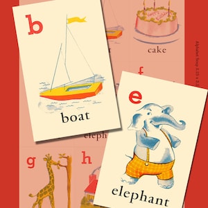 Vintage Alphabet Flash Karten Digitale Collage Sheets - SOFORTIGER druckbarer Download - Niedliche Grafiken - Drei Blätter