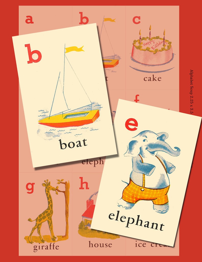 Vintage Alphabet Flash Cards Digital Collage Sheets INSTANT Etsy