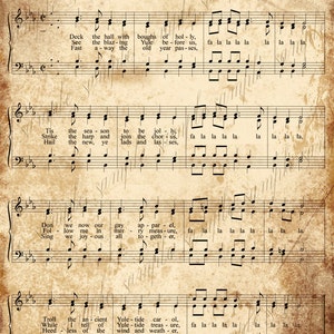Grungy Aged Vintage Christmas Carol Music Digital Sheet INSTANT Printable Download 2 Sheets Deck the Halls and God Rest Ye Merry Gentlemen