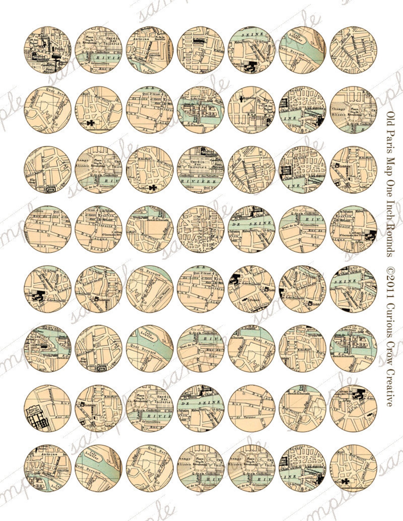 Vintage Paris Map 1 Inch 25mm Circle Rounds Digital Collage Sheet ...