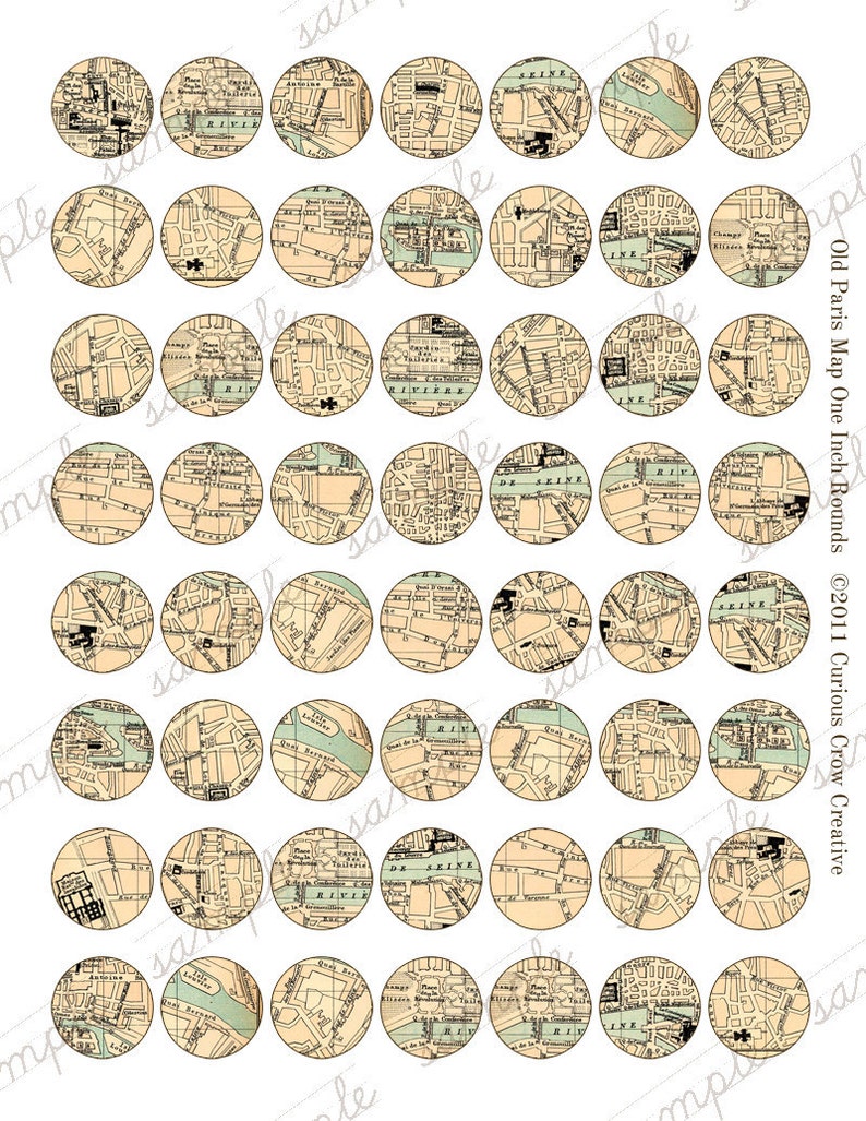 Vintage Paris Map 1 Inch 25mm Circle Rounds Digital Collage Sheet ...