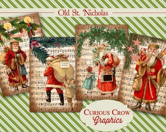 Victorian Santa Claus Cards Digital Collage Sheet 3.5" x 5" Printable Download Vintage Christmas