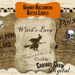 Grungy Halloween Bottle Labels Digital Collage Sheet INSTANT - Etsy