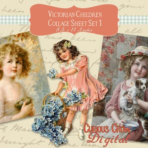 Victorian Children Digital Collage Sheet Vintage Images (Set 1) - INSTANT Printable Download